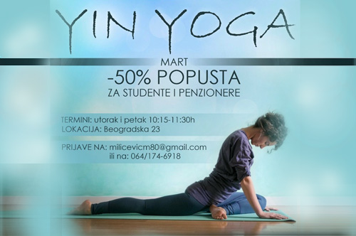 Yin yoga – 50% popusta za studente i penzionere -mart
